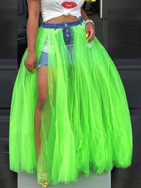 Layered Raised Waist Long Skirt Mssza