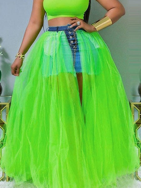 Layered Raised Waist Long Skirt Mssza