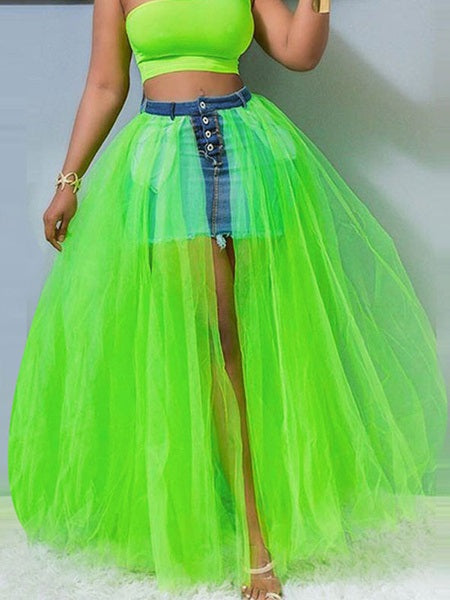 Layered Raised Waist Long Skirt Mssza