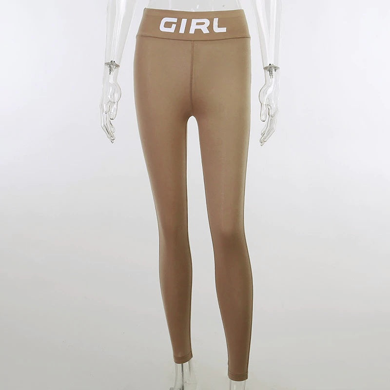 Letter Print Crop Top High Waist Elastic Bodycorn Two Piece Set Mssza