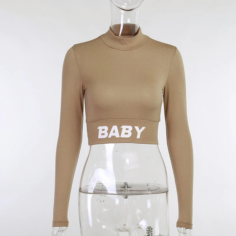 Letter Print Crop Top High Waist Elastic Bodycorn Two Piece Set Mssza