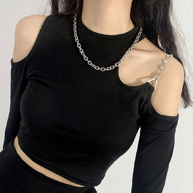 Long Sleeve Punk Style Slim Soft Crop Top Mssza