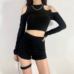 Long Sleeve Punk Style Slim Soft Crop Top Mssza