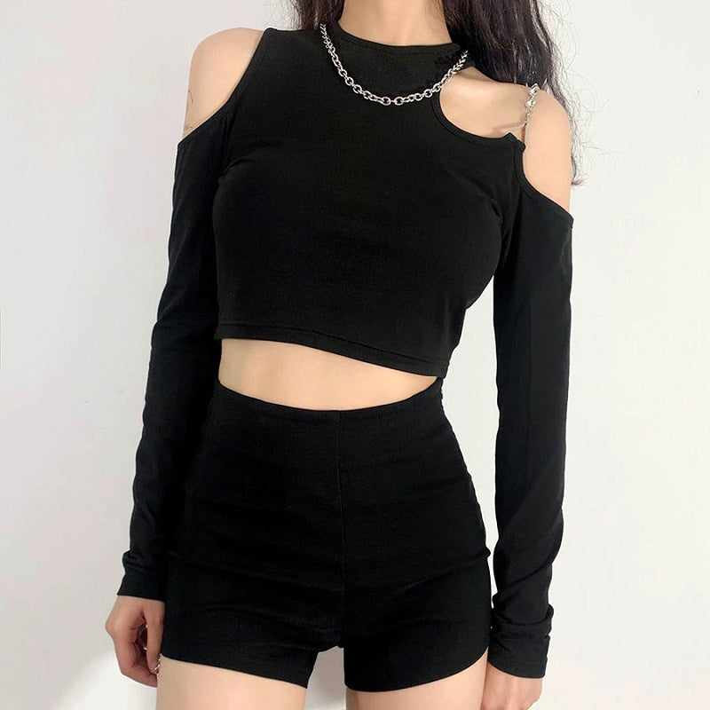 Long Sleeve Punk Style Slim Soft Crop Top Mssza