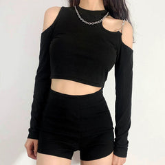Long Sleeve Punk Style Slim Soft Crop Top Mssza