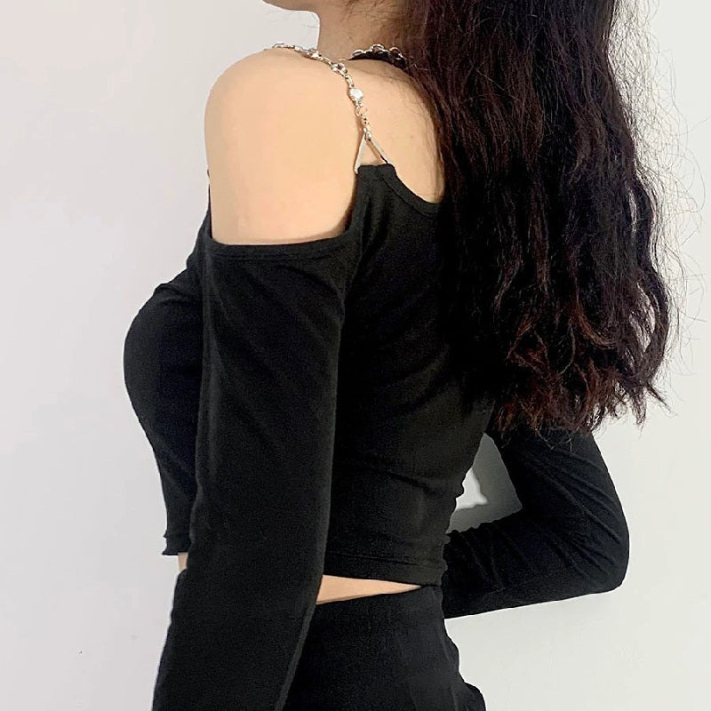 Long Sleeve Punk Style Slim Soft Crop Top Mssza