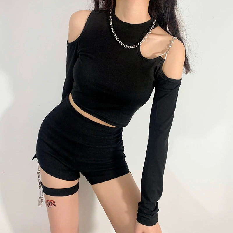 Long Sleeve Punk Style Slim Soft Crop Top Mssza