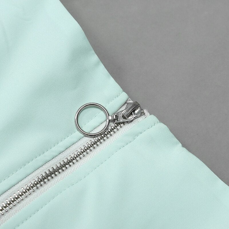 Low Out Long Puff Sleeve Zipper Crop Tops Mssza