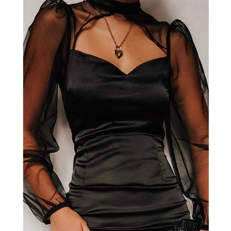 Mesh Bodycon Mini Dress WomenBlack Hollow Out Long Sleeve Bodycon Mini Dress High Waist Sheath Vestidos Mssaz Desses