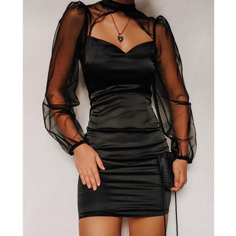 Mesh Bodycon Mini Dress WomenBlack Hollow Out Long Sleeve Bodycon Mini Dress High Waist Sheath Vestidos Mssaz Desses