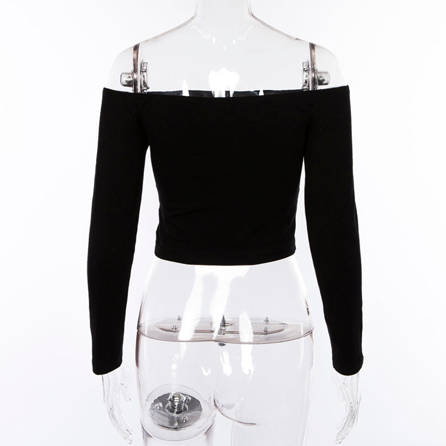 Off Shoulder Cropped Top chrysanthemum Long Sleeve T Shirt Mssza