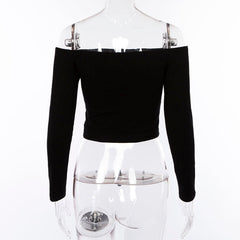 Off Shoulder Cropped Top chrysanthemum Long Sleeve T Shirt Mssza