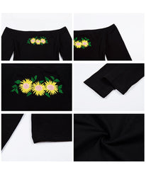 Off Shoulder Cropped Top chrysanthemum Long Sleeve T Shirt Mssza
