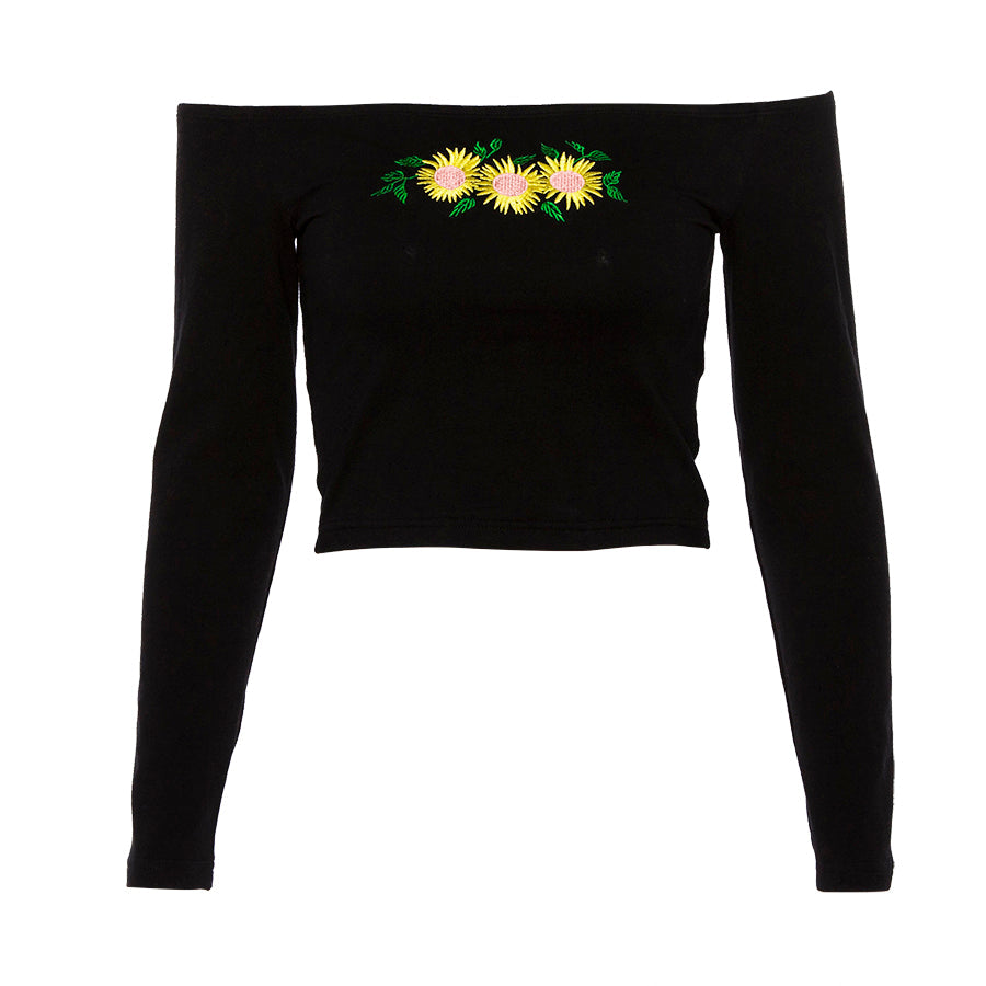 Off Shoulder Cropped Top chrysanthemum Long Sleeve T Shirt Mssza