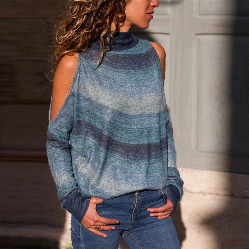 Off Shoulder Long Sleeve Printed Casual Blouse Mssza