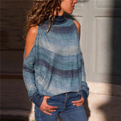 Off Shoulder Long Sleeve Printed Casual Blouse Mssza