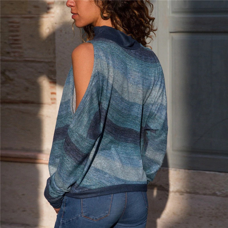 Off Shoulder Long Sleeve Printed Casual Blouse Mssza