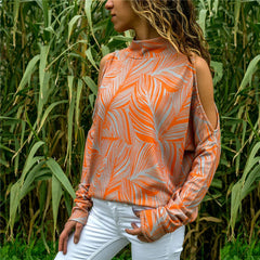 Off Shoulder Long Sleeve Printed Casual Blouse Mssza