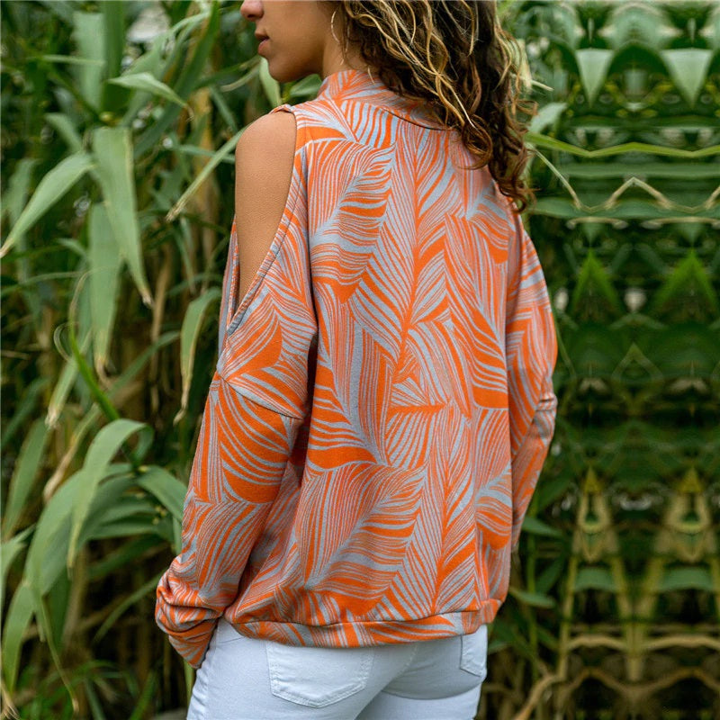 Off Shoulder Long Sleeve Printed Casual Blouse Mssza
