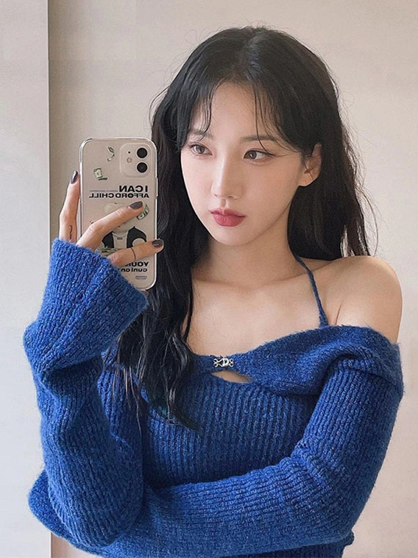 Off-Shoulder Solid Color Long Sleeve Crop Top Mssza
