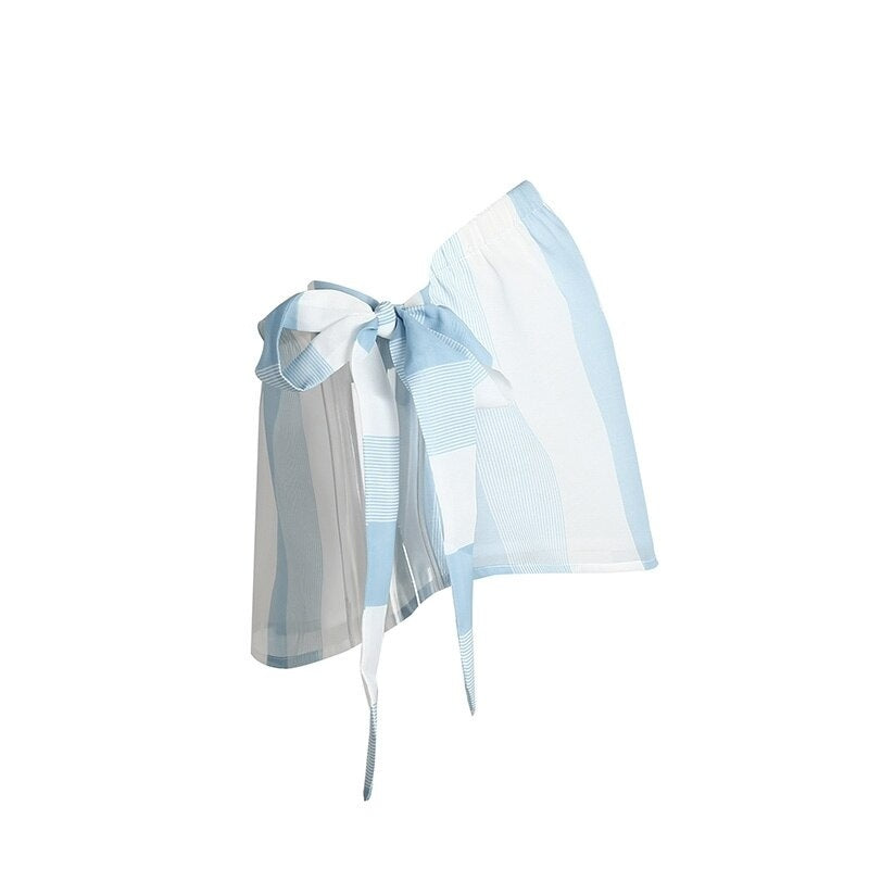 Off Shoulder Striped Bow Sleeve Tops Mssza