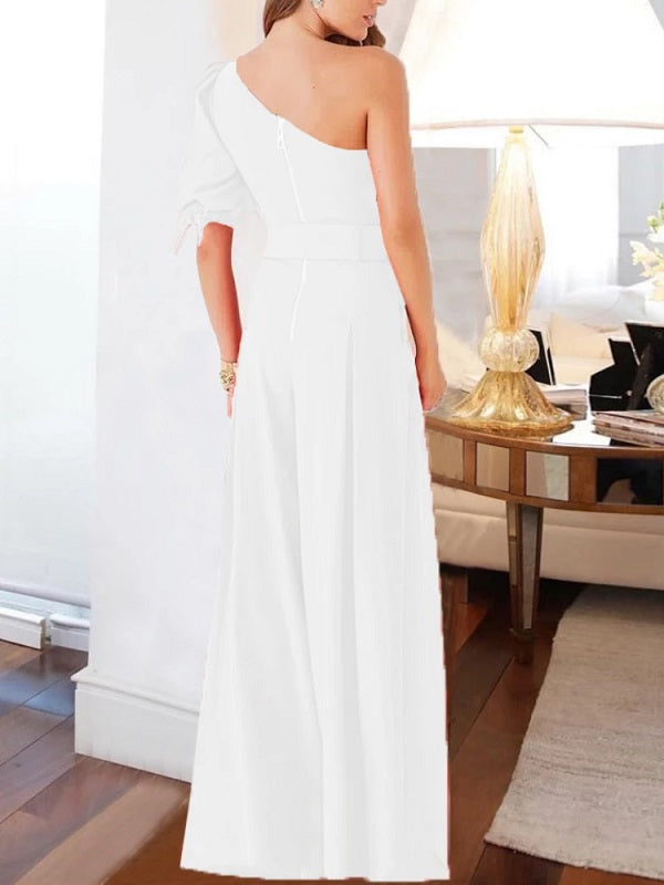 One-Shoulder Elegant Skew Collar Jumpsuit Mssza