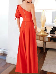 One-Shoulder Elegant Skew Collar Jumpsuit Mssza