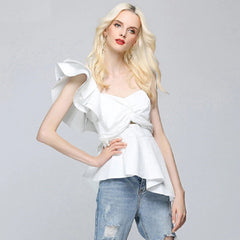 One Shoulder Ruffles Strapless Short Nightclub wear Crop Top Mssza