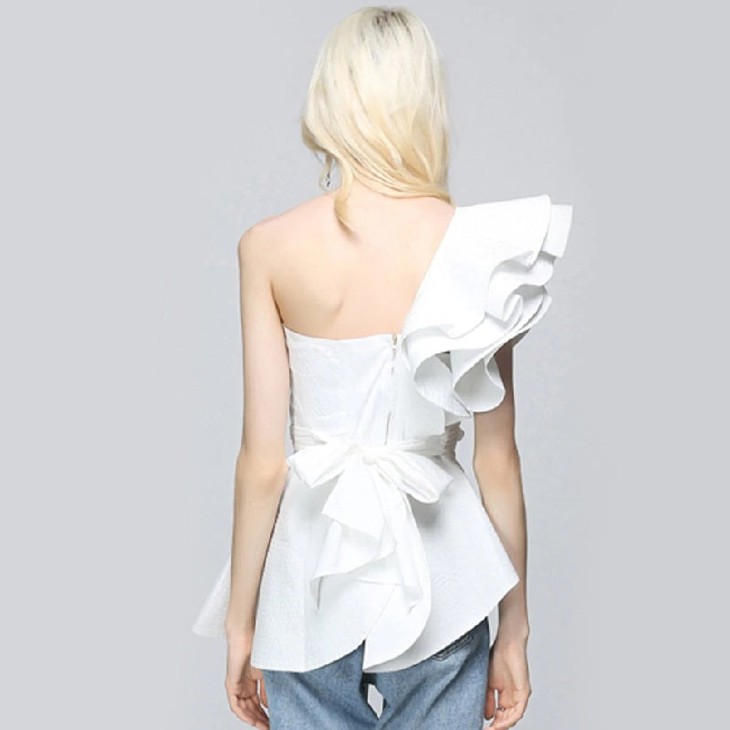 One Shoulder Ruffles Strapless Short Nightclub wear Crop Top Mssza