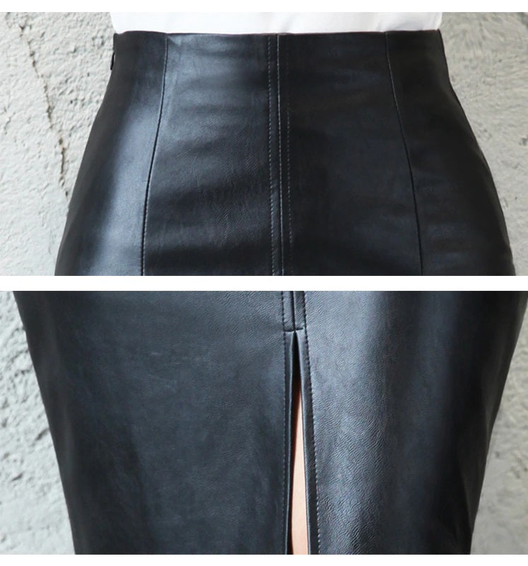 PU Faux Leather Midi Bodycon Skirts Mssza