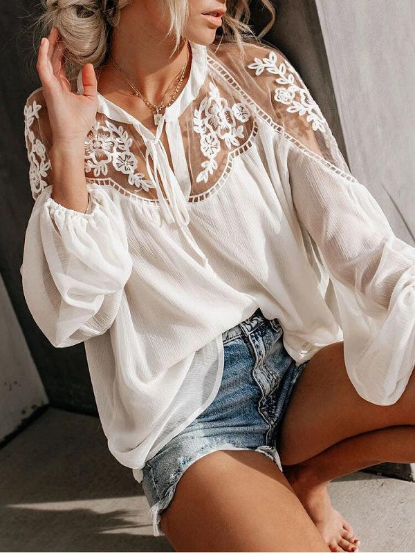 Perspective V-neck Long Sleeve Blouse Mssza