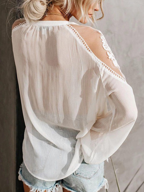Perspective V-neck Long Sleeve Blouse Mssza