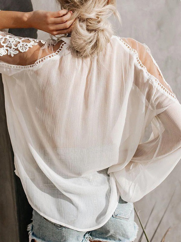 Perspective V-neck Long Sleeve Blouse Mssza