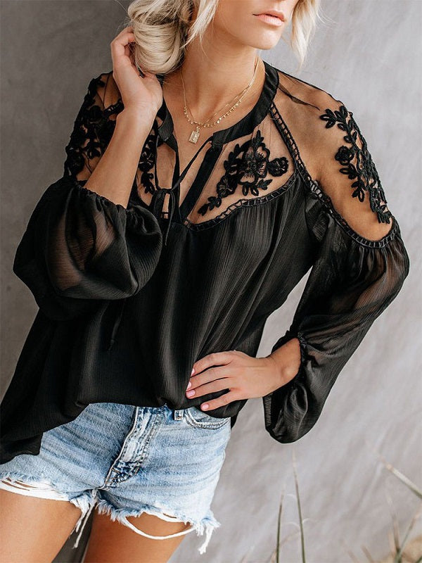 Perspective V-neck Long Sleeve Blouse Mssza