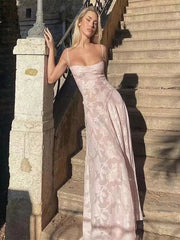 Print Wrap Waist Sling Slash Neck Slim Sleeveless Backless Party Dresses Maxi Dress Mssaz Desses
