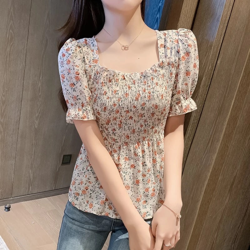 Printed Chiffon Casual Blouse Mssza