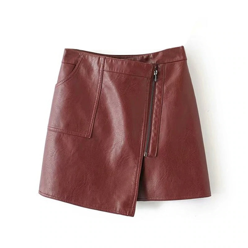 Pu Leather Solid Zipper Mini Skirts Mssza
