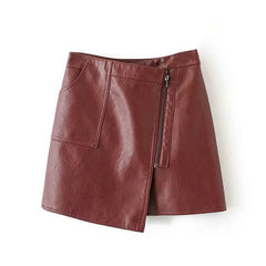 Pu Leather Solid Zipper Mini Skirts Mssza