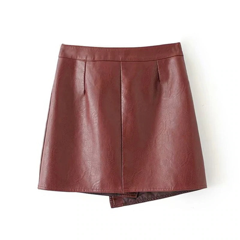 Pu Leather Solid Zipper Mini Skirts Mssza
