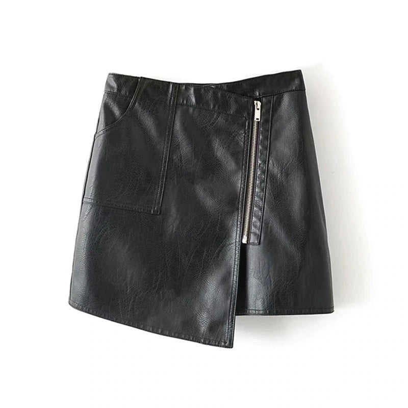 Pu Leather Solid Zipper Mini Skirts Mssza