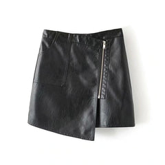 Pu Leather Solid Zipper Mini Skirts Mssza