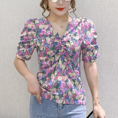 Puff Sleeve V Neck Chiffon Blouse Mssza