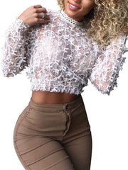 Sheer Tops Long Sleeves Tulle Tops Mssza