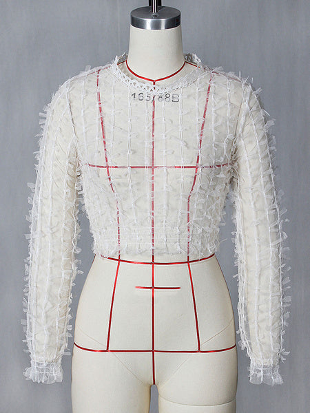 Sheer Tops Long Sleeves Tulle Tops Mssza
