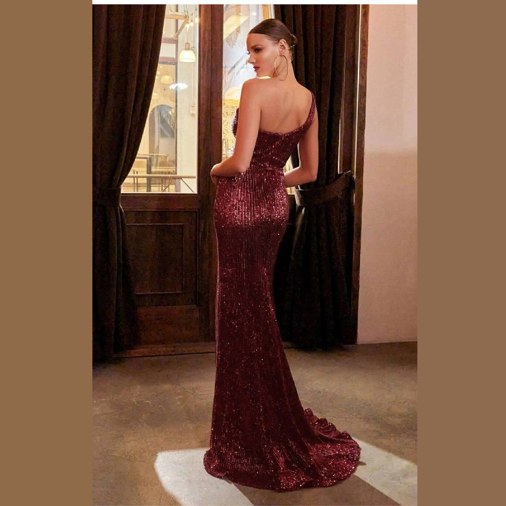 Slim One Shoulder Tube Top Sequins Shinning Long Dress Mssaz Desses