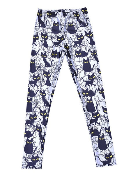 Slim Polyester Cat Print Skinny Trousers Mssza