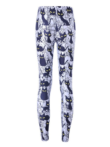 Slim Polyester Cat Print Skinny Trousers Mssza