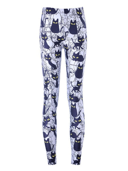 Slim Polyester Cat Print Skinny Trousers Mssza