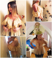 Strap Ruffles V Neck Off Shoulder Peplum Tops Mssza