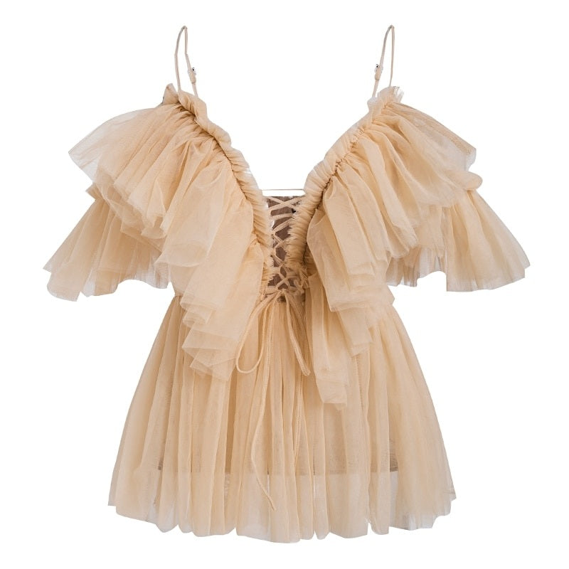 Strap Ruffles V Neck Off Shoulder Peplum Tops Mssza